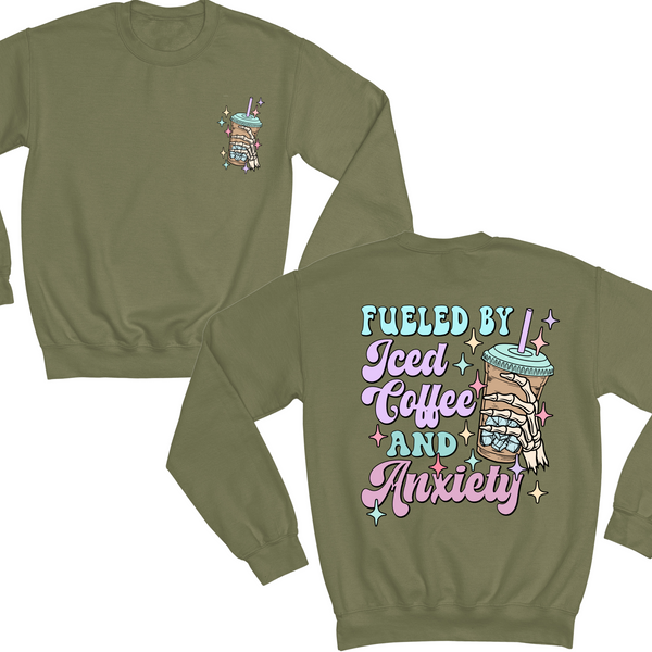Fueled By Ice Coffee And Anxiety Crewneck Sweater